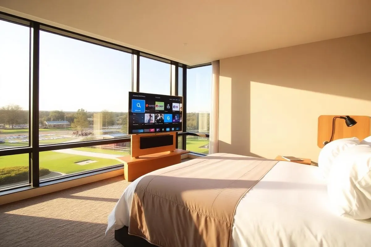 Hotelkamer met televisie en gastvriendelijke inrichting